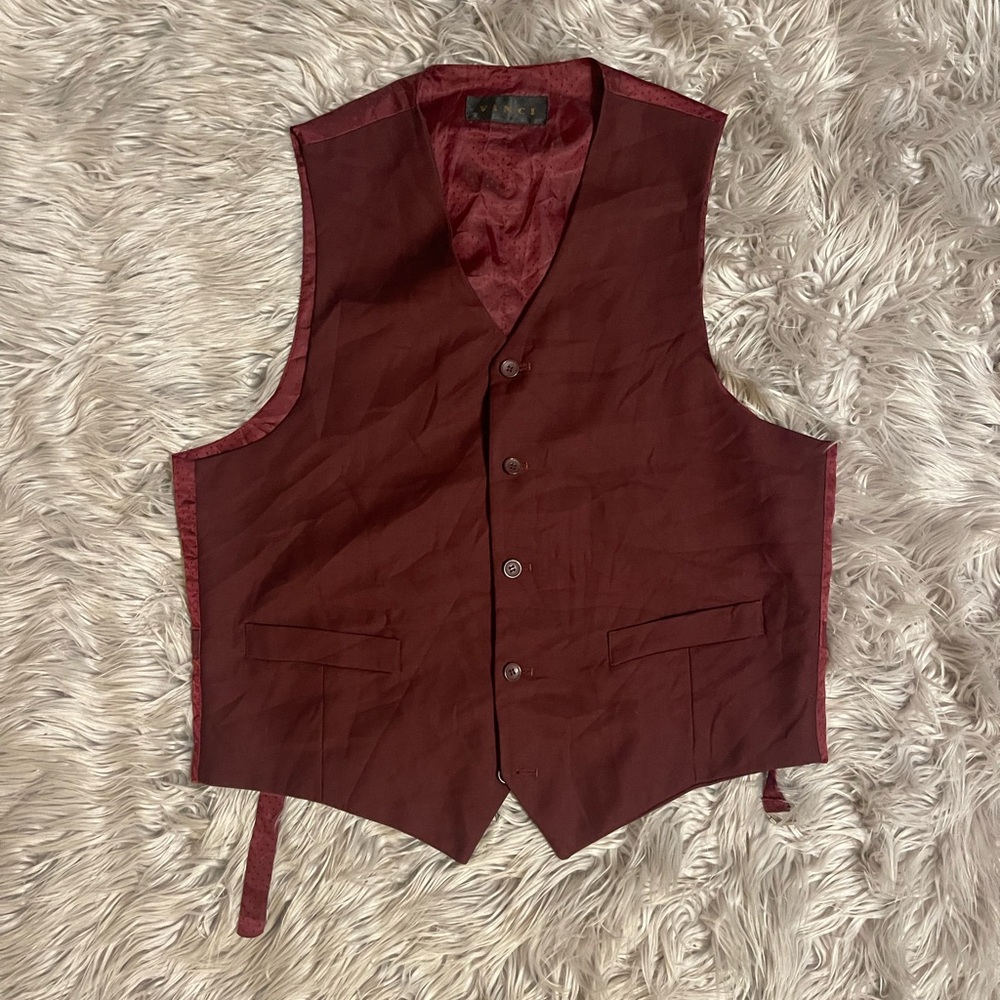 Vintage Vinci Maroon Button-Up Vest measurements shown